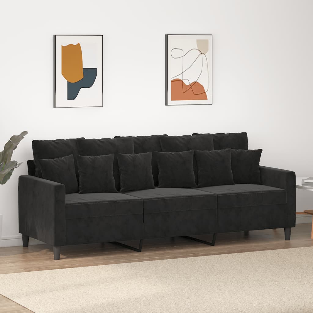 Schwarzes 3-Sitzer-Sofa 180 cm aus Samt