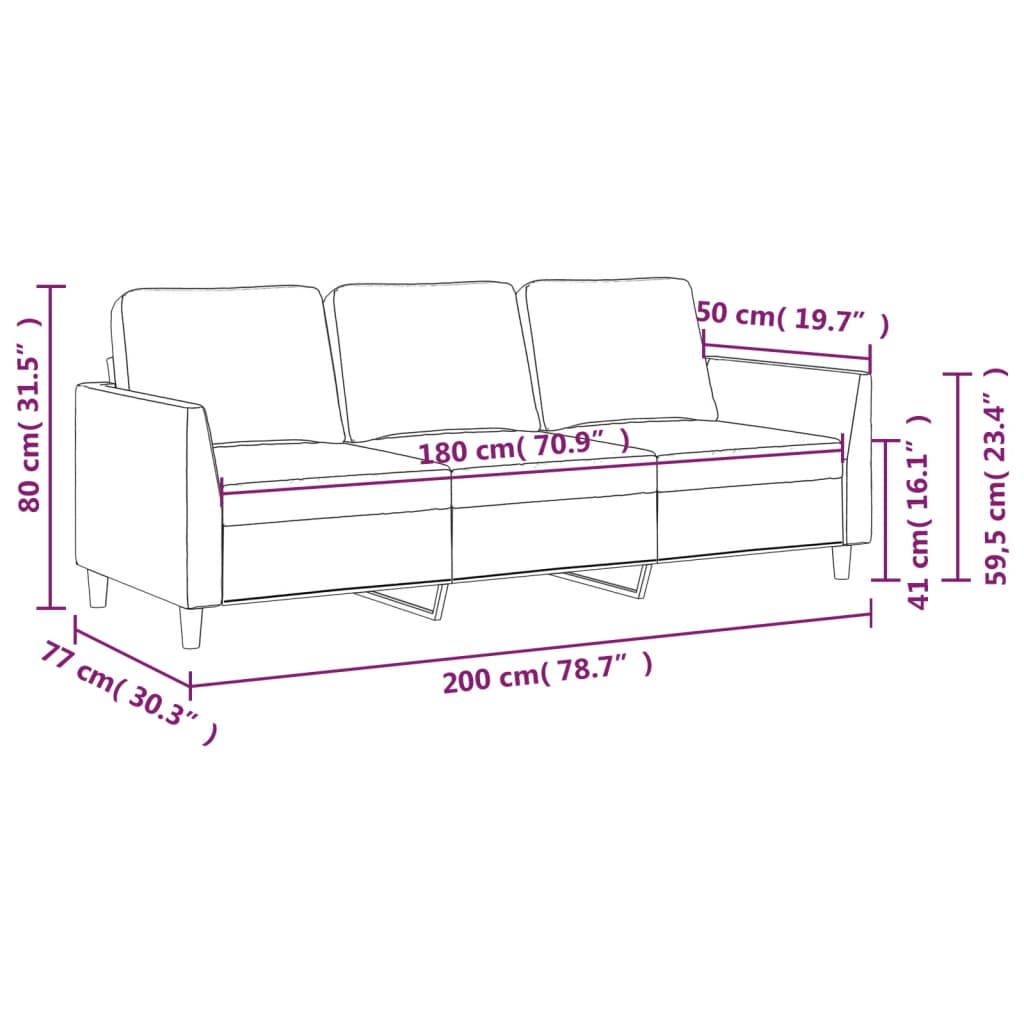 Divano a 3 Posti Crema 180 cm in Similpelle