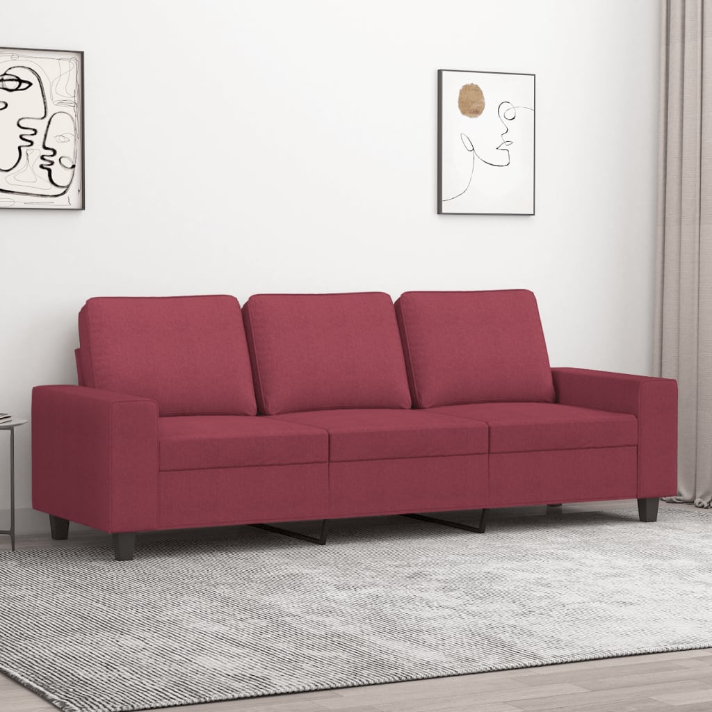 Divano a 3 Posti Rosso Vino 180 cm