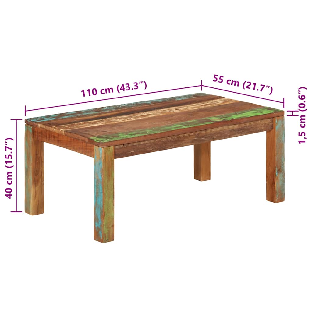 Tavolino da Caffè 110x55x40 cm Legno massello recuperato