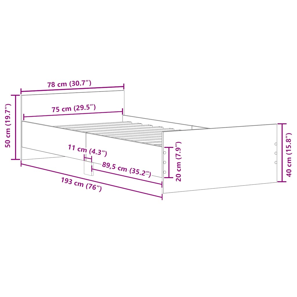 Giroletto Grigio Sonoma 75x190cm Small Single Legno Multistrato - homemem39