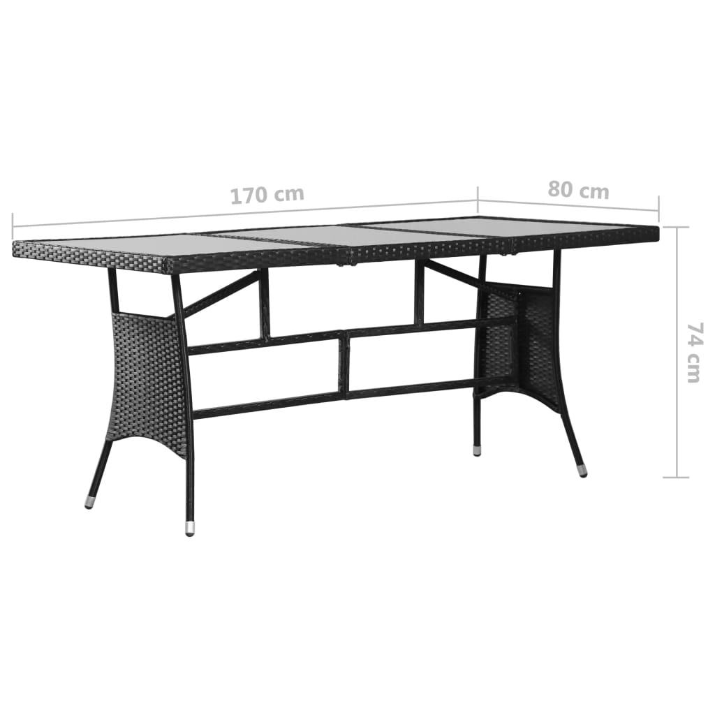 Black Garden Table 170x80x74 cm in Polyrattan