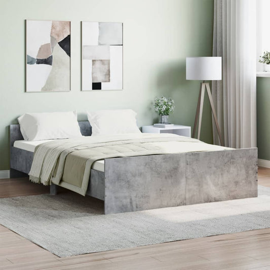 Cement Gray Bed Frame with Headboard and Footboard 140x190 cm