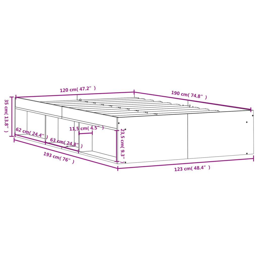 Sonoma Oak bed frame 120x190 cm Small Double