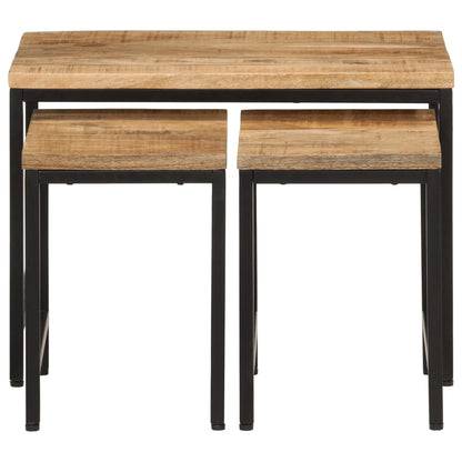 Tavolini a Incastro 3 pz Legno Massello di Mango Grezzo e Ferro - homemem39