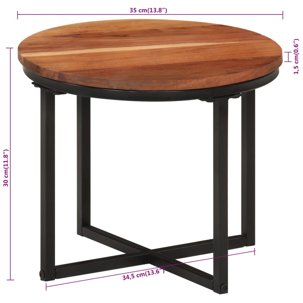 Tavolino Salotto 35x35x30cm in Legno Massello di Acacia e Ferro