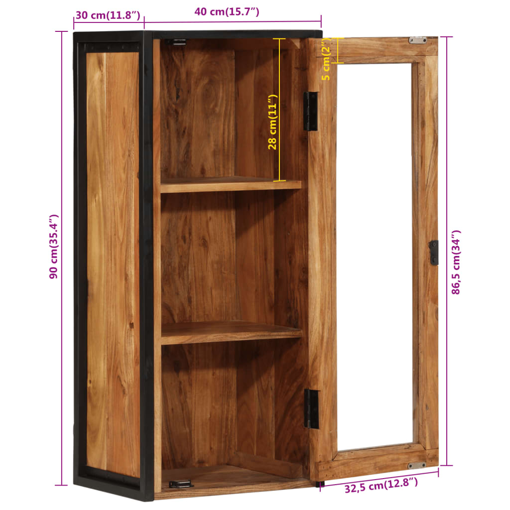 Mobile Bagno a Muro 40x30x90 cm Legno Massello Acacia e Ferro | homemem39