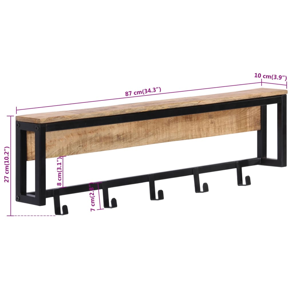 Appendiabiti 87x10x27 cm in Legno Massello Grezzo di Mango