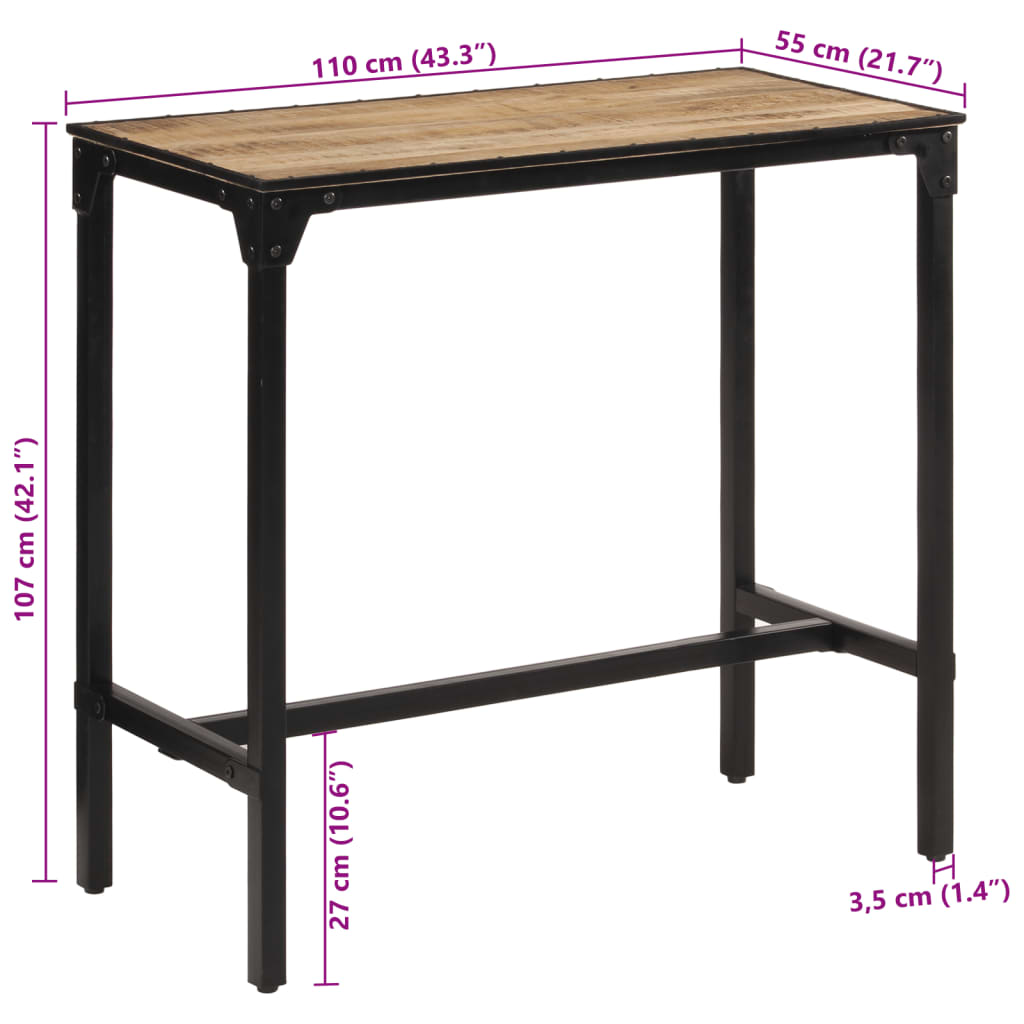 Tavolo da Bar 110x55x107 cm in Legno Grezzo Massello di Mango