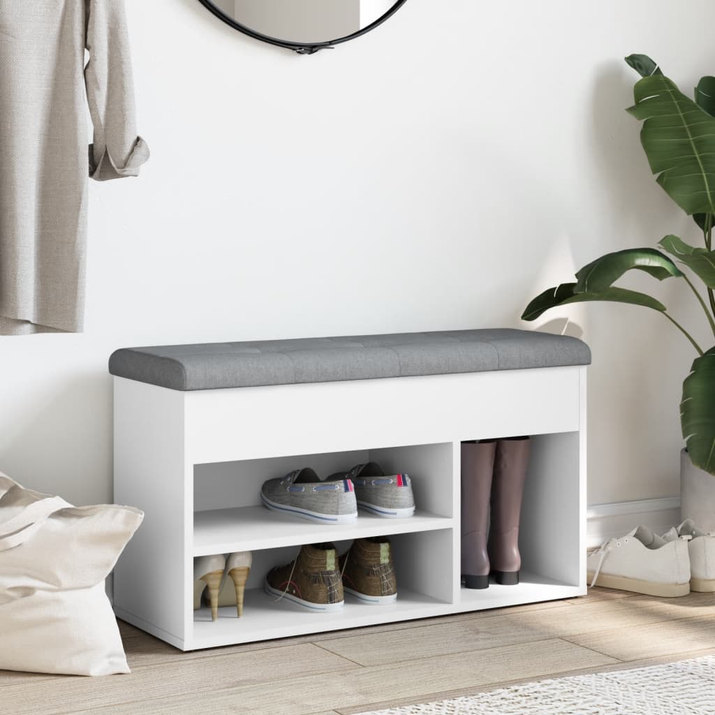 Panca Scarpiera Bianca 82x32x45,5 cm in Legno Massello | homemem39