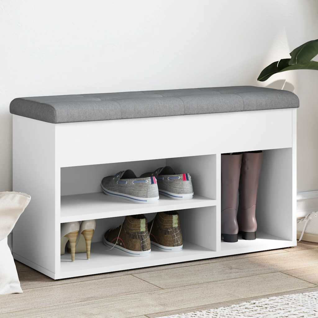 Panca Scarpiera Bianca 82x32x45,5 cm in Legno Massello