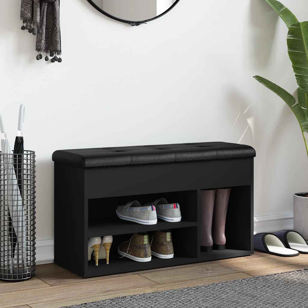 Panca Porta Scarpe Nera 82x32x45,5 cm in Legno Multistrato | homemem39