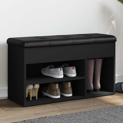 Panca Porta Scarpe Nera 82x32x45,5 cm in Legno Multistrato | homemem39