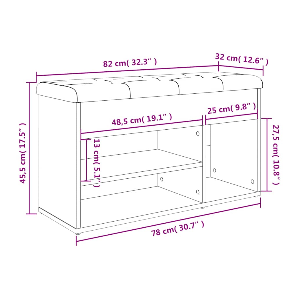 Panca Porta Scarpe Rovere Sonoma 82x32x45,5cm Legno Multistrato | homemem39
