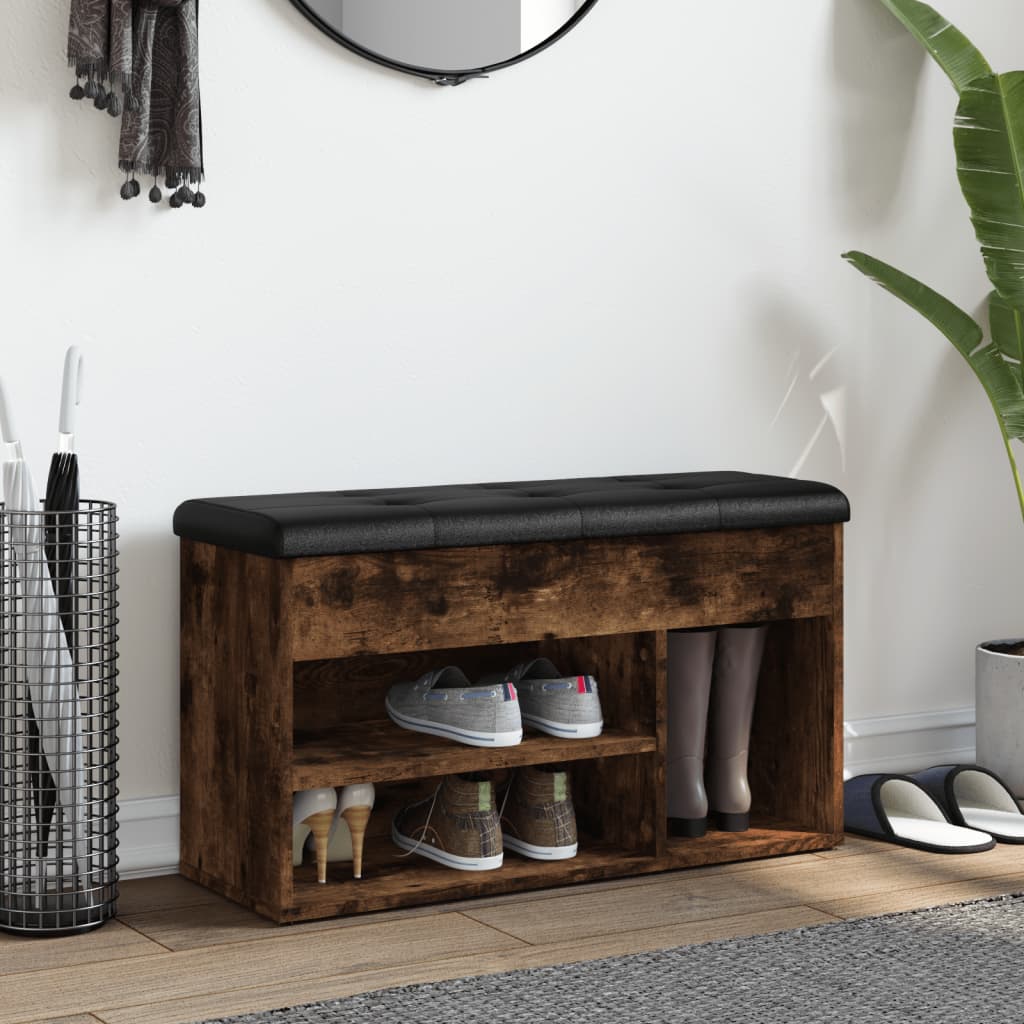 Panca Porta Scarpe Rovere Fumo 82x32x45,5 cm Legno Multistrato | homemem39