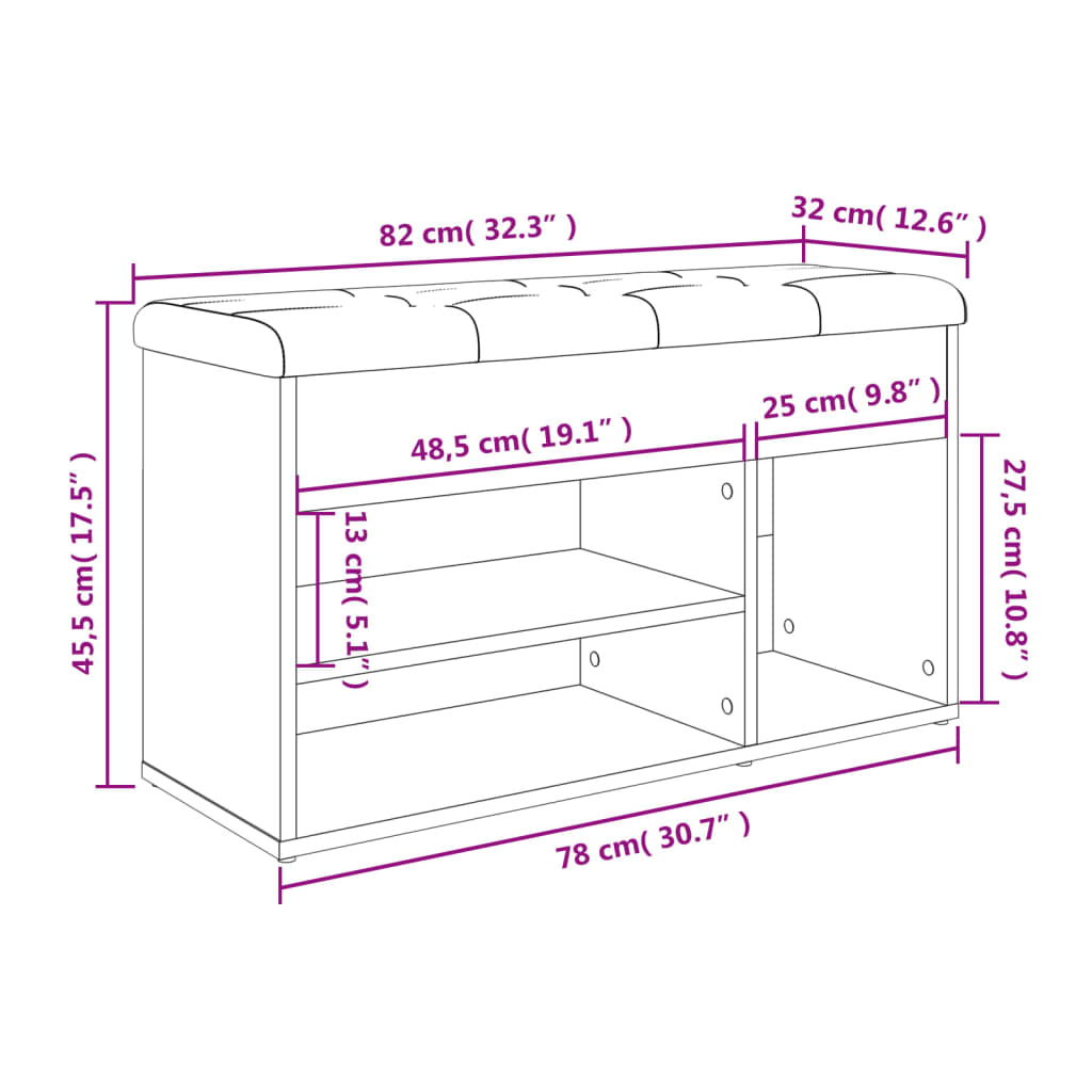 Panca Porta Scarpe Rovere Fumo 82x32x45,5 cm Legno Multistrato | homemem39
