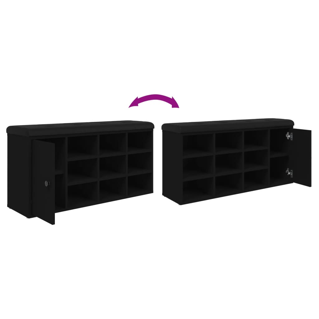 Panca Porta Scarpe Nera 102x32x50 cm in Legno Multistrato - homemem39
