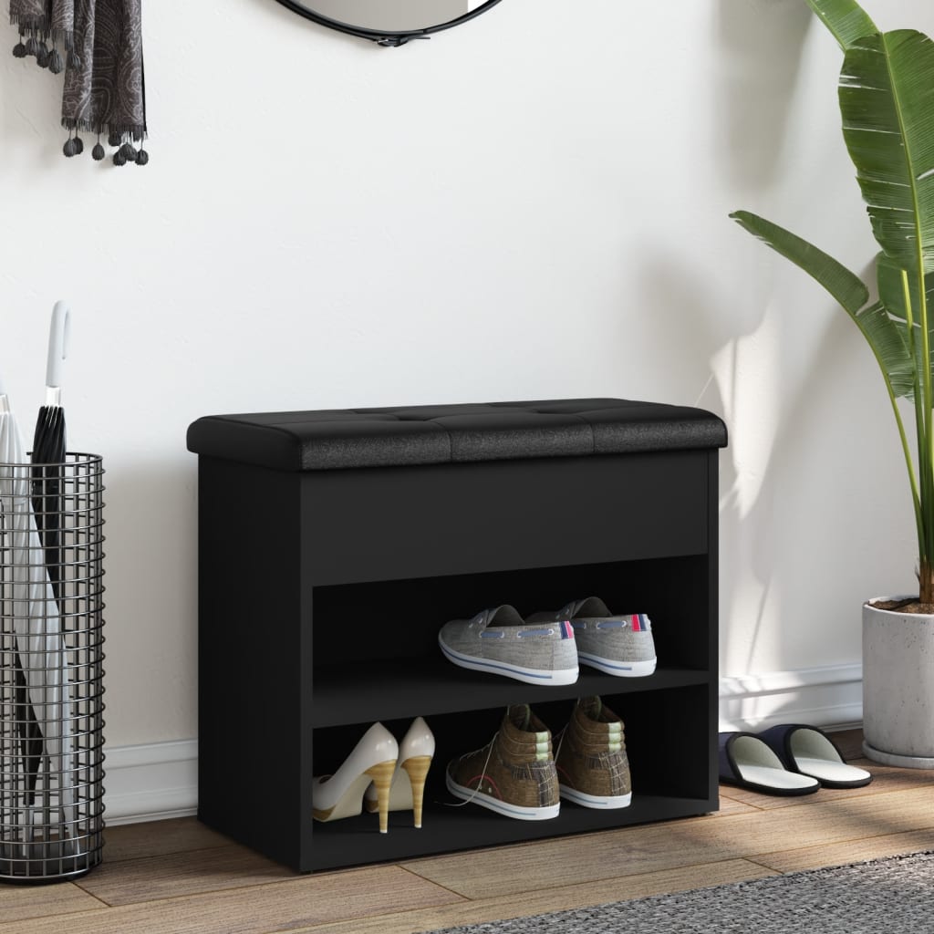 Panca Porta Scarpe Nera 62x32x50 cm in Legno Multistrato - homemem39