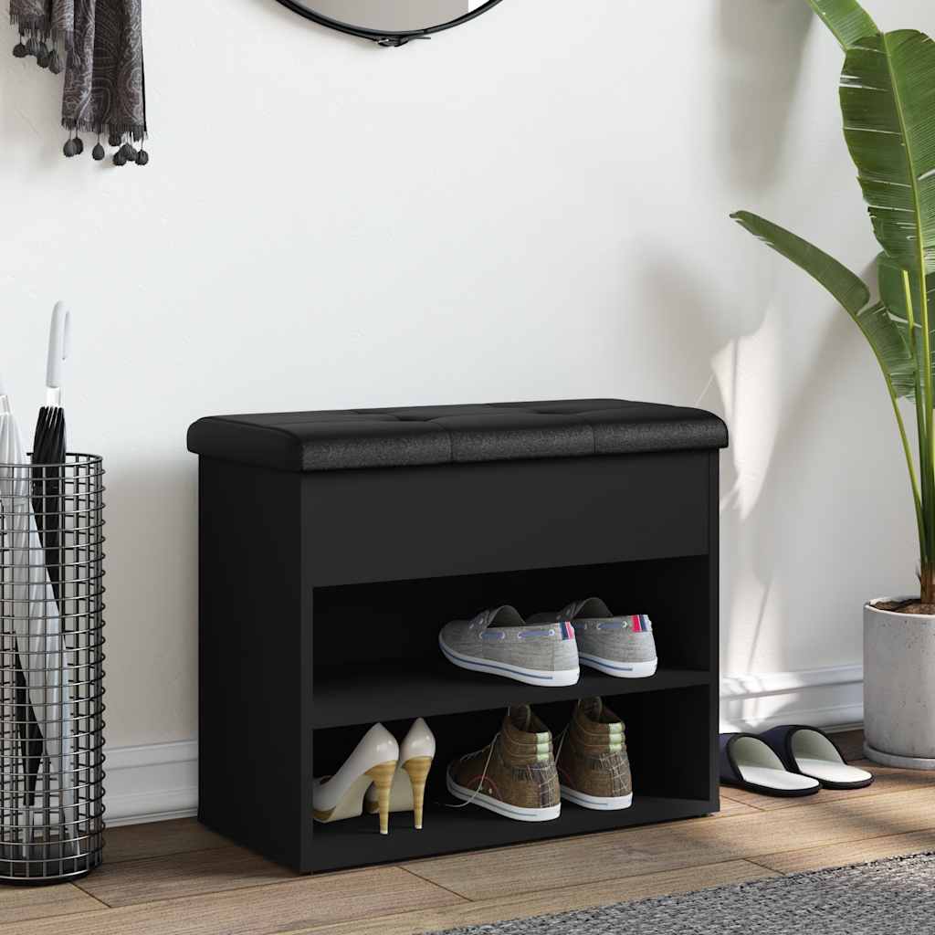 Panca Porta Scarpe Nera 62x32x50 cm in Legno Multistrato