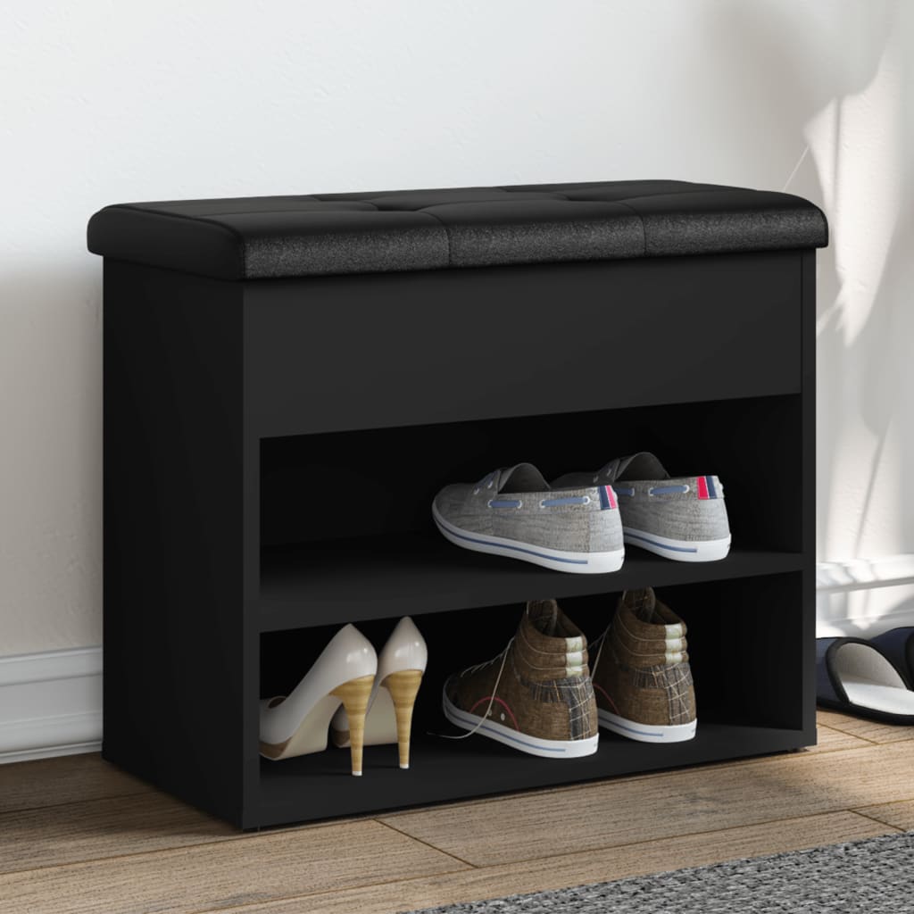 Panca Porta Scarpe Nera 62x32x50 cm in Legno Multistrato - homemem39