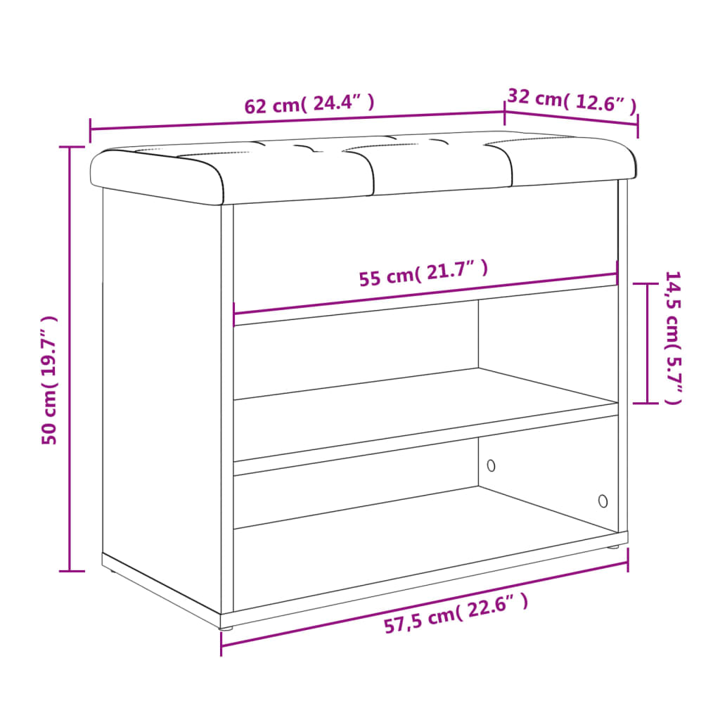Panca Porta Scarpe Rovere Fumo 62x32x50 cm Legno Multistrato | homemem39
