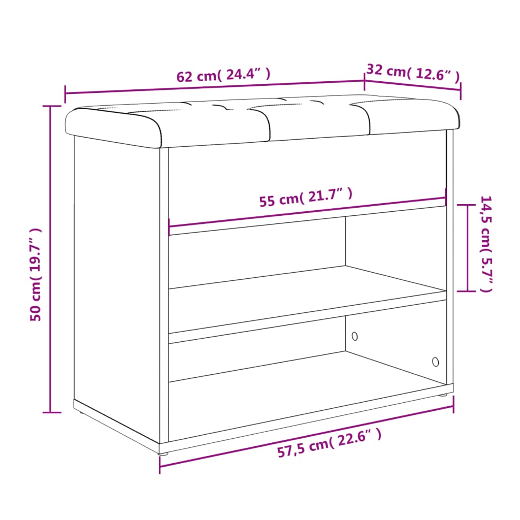 Panca Porta Scarpe Grigio Sonoma 62x32x50 cm Legno Multistrato | homemem39