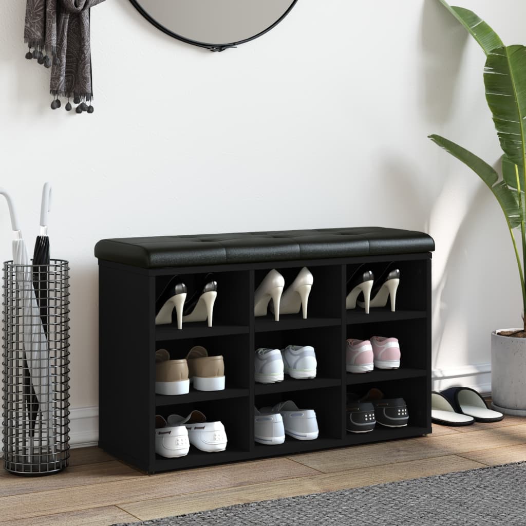 Panca Porta Scarpe Nera 82x32x50 cm in Legno Multistrato - homemem39