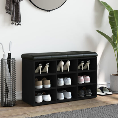 Panca Porta Scarpe Nera 82x32x50 cm in Legno Multistrato - homemem39