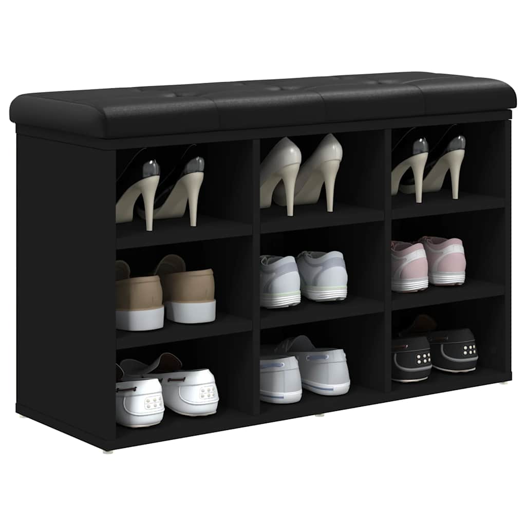 Panca Porta Scarpe Nera 82x32x50 cm in Legno Multistrato | homemem39