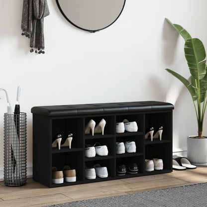 Panca Porta Scarpe Nera 102x32x50 cm in Legno Multistrato - homemem39