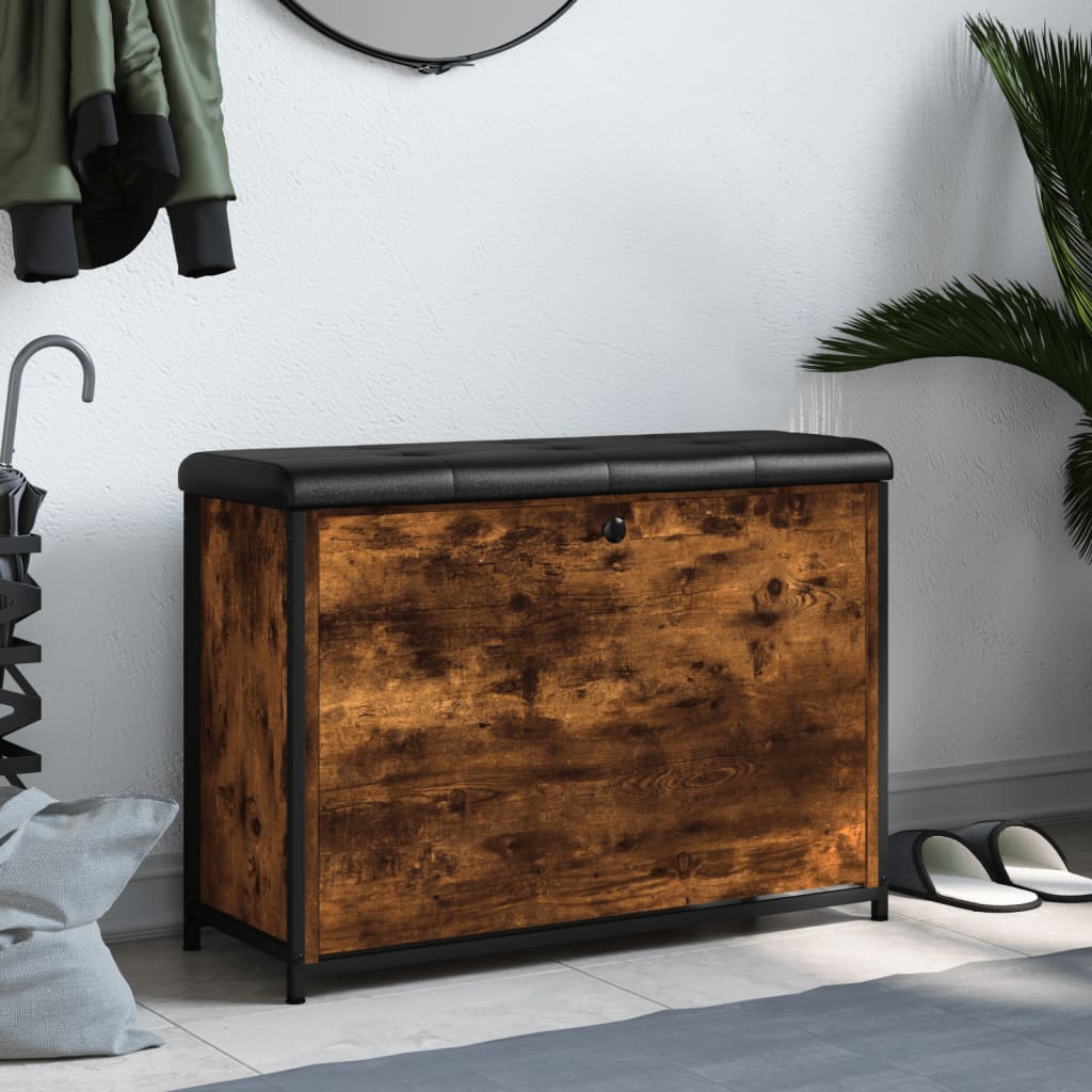 Panca Portascarpe Cassetto Ribaltabile Rovere Fumo 82x32x56cm - homemem39