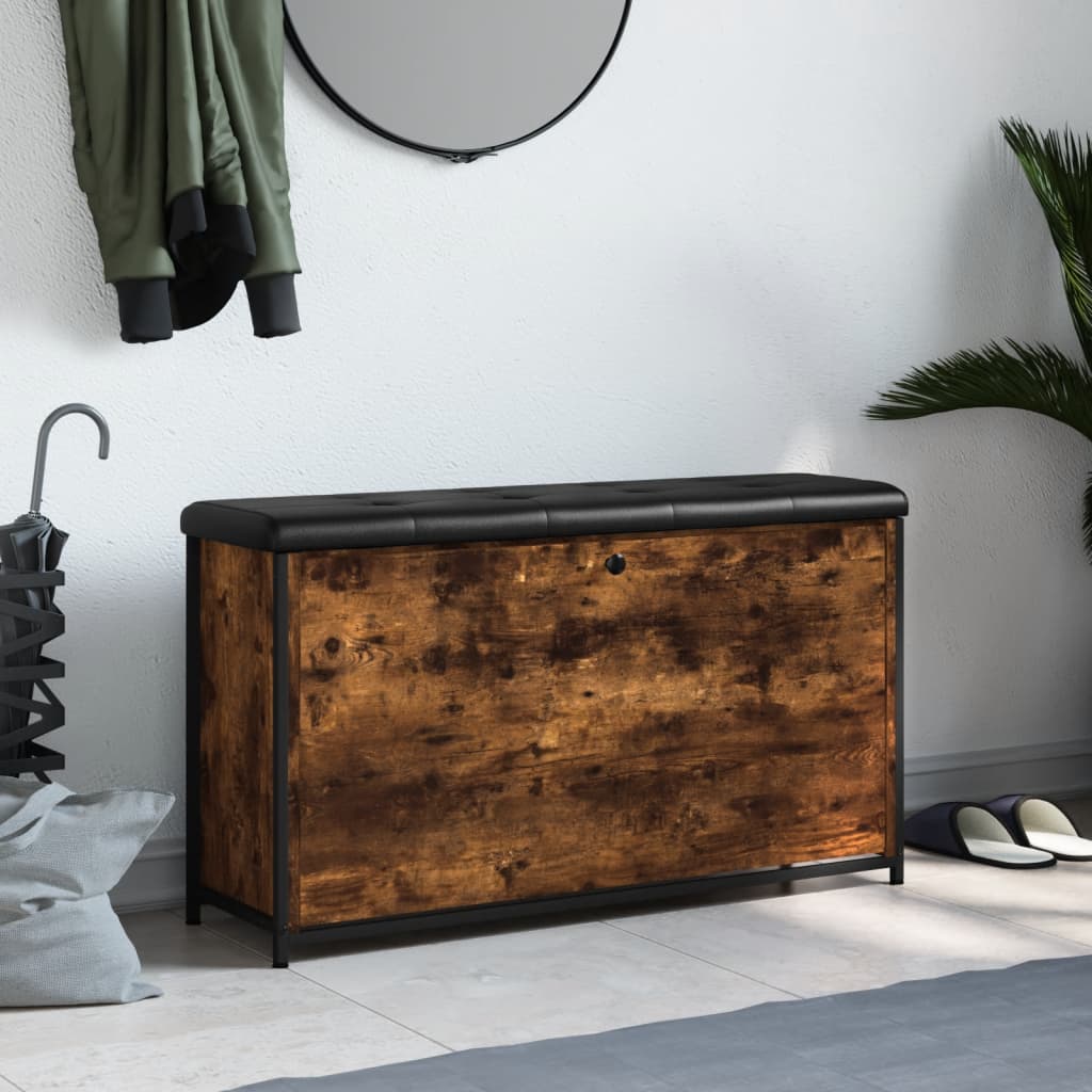 Panca Portascarpe Cassetto Ribaltabile Rovere Fumo 102x32x56cm - homemem39