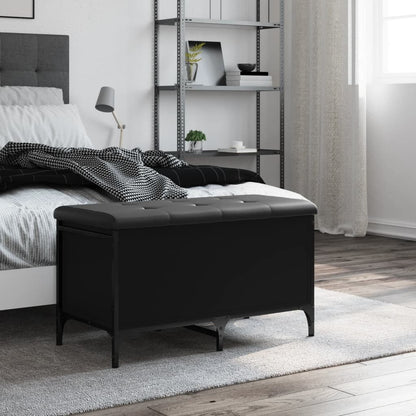 Panca Portaoggetti Nera 82x42x45 cm in Legno Multistrato - homemem39