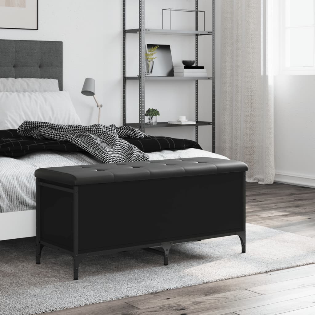 Panca Portaoggetti Nera 102x42x45 cm in Legno Multistrato - homemem39