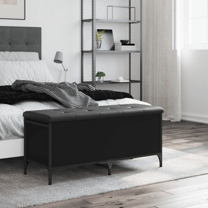 Panca Portaoggetti Nera 102x42x45 cm in Legno Multistrato - homemem39