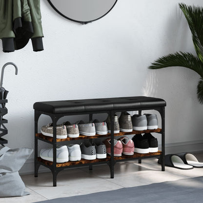 Panca Porta Scarpe Rovere Fumo 82x32x47 cm in Legno Multistrato - homemem39