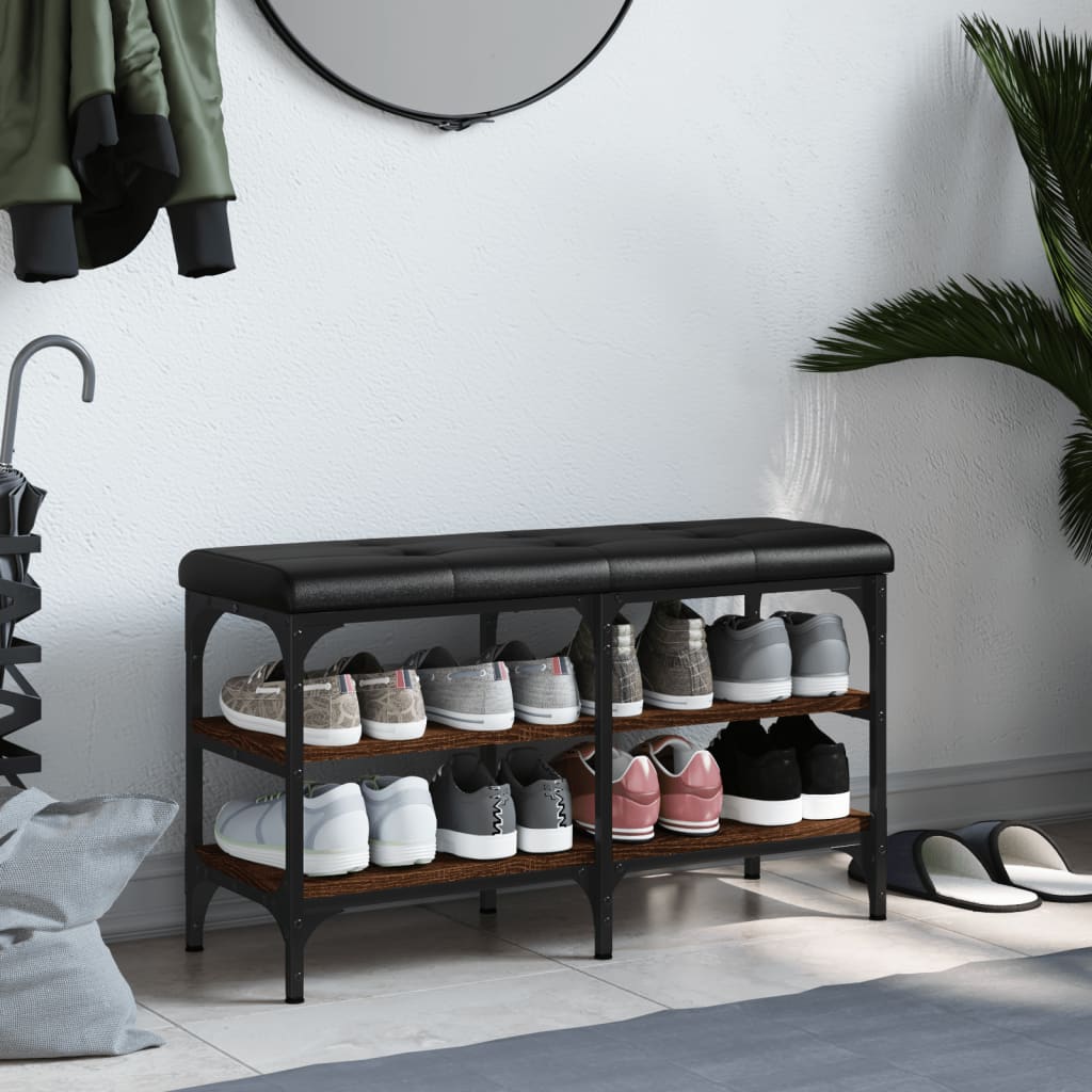 Panca Porta Scarpe Rovere Marrone 82x32x47cm Legno Multistrato - homemem39