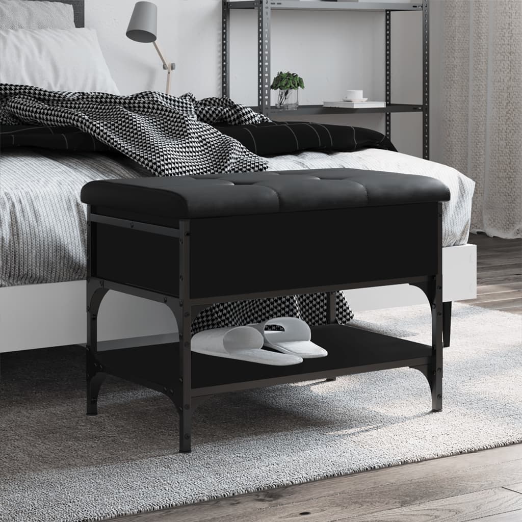 Panca Porta Scarpe Nera 62x42x45 cm in Legno Multistrato - homemem39