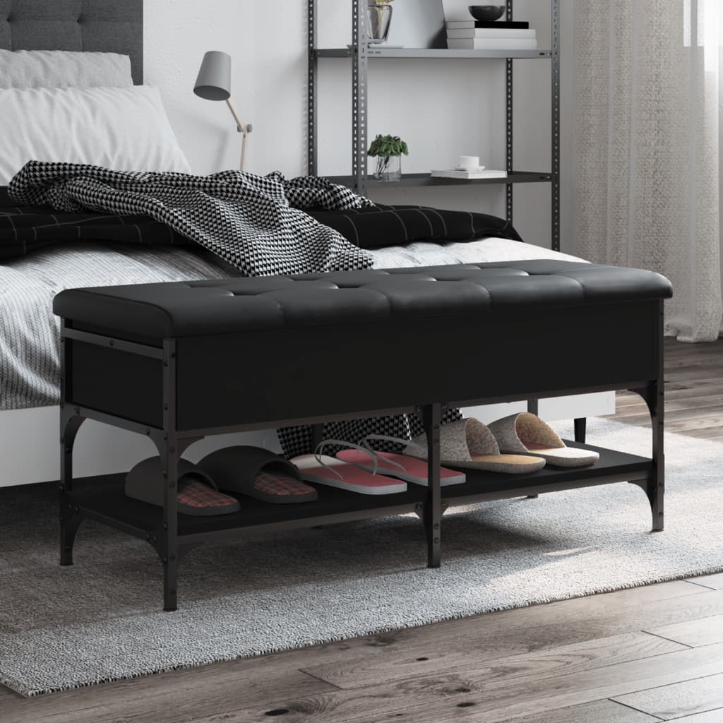 Panca Porta Scarpe Nera 102x42x45 cm in Legno Multistrato - homemem39