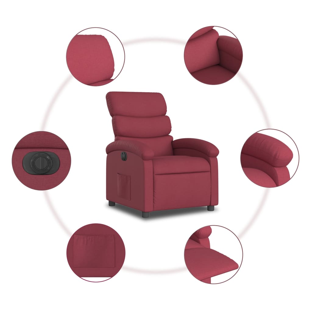 Poltrona Elettrica Reclinabile Rosso Vino in Tessuto | homemem39
