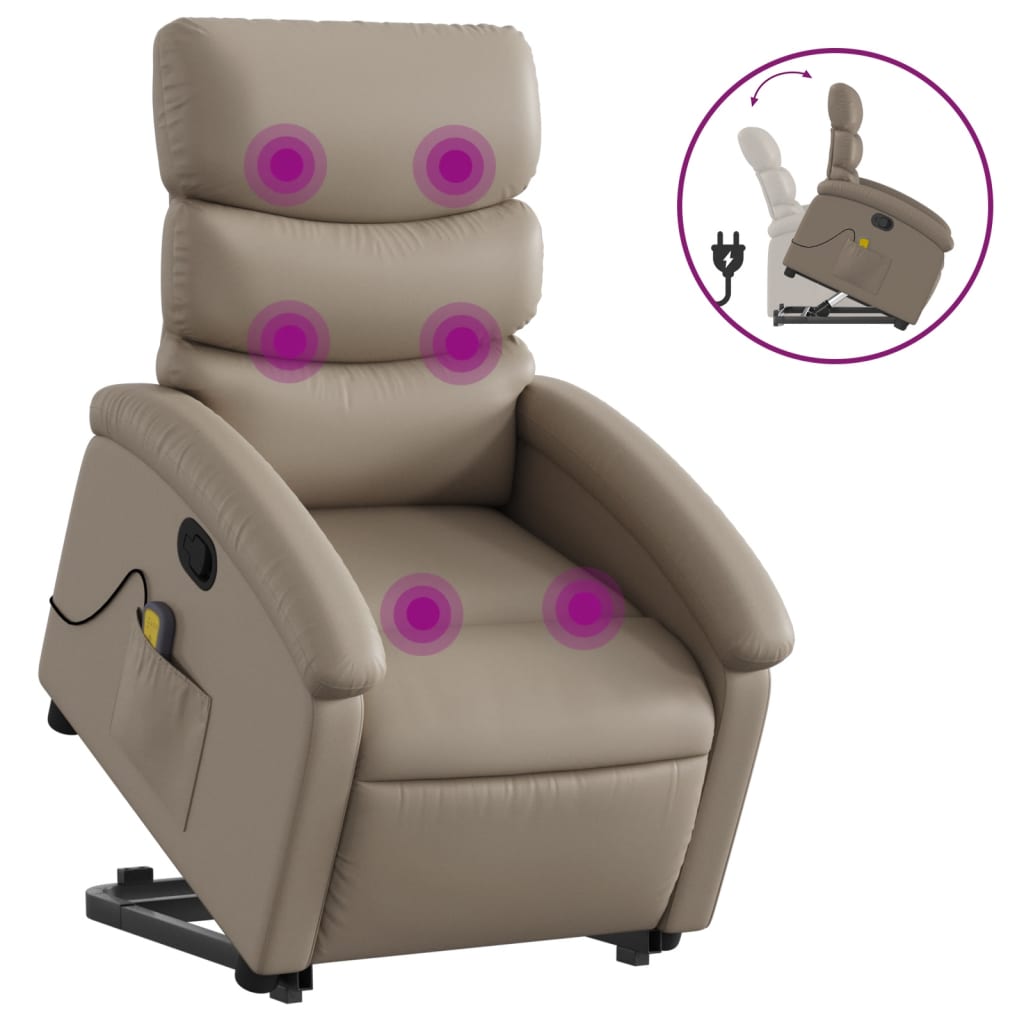 Poltrona Alzapersone Massaggi Reclinabile Cappuccino Similpelle | homemem39