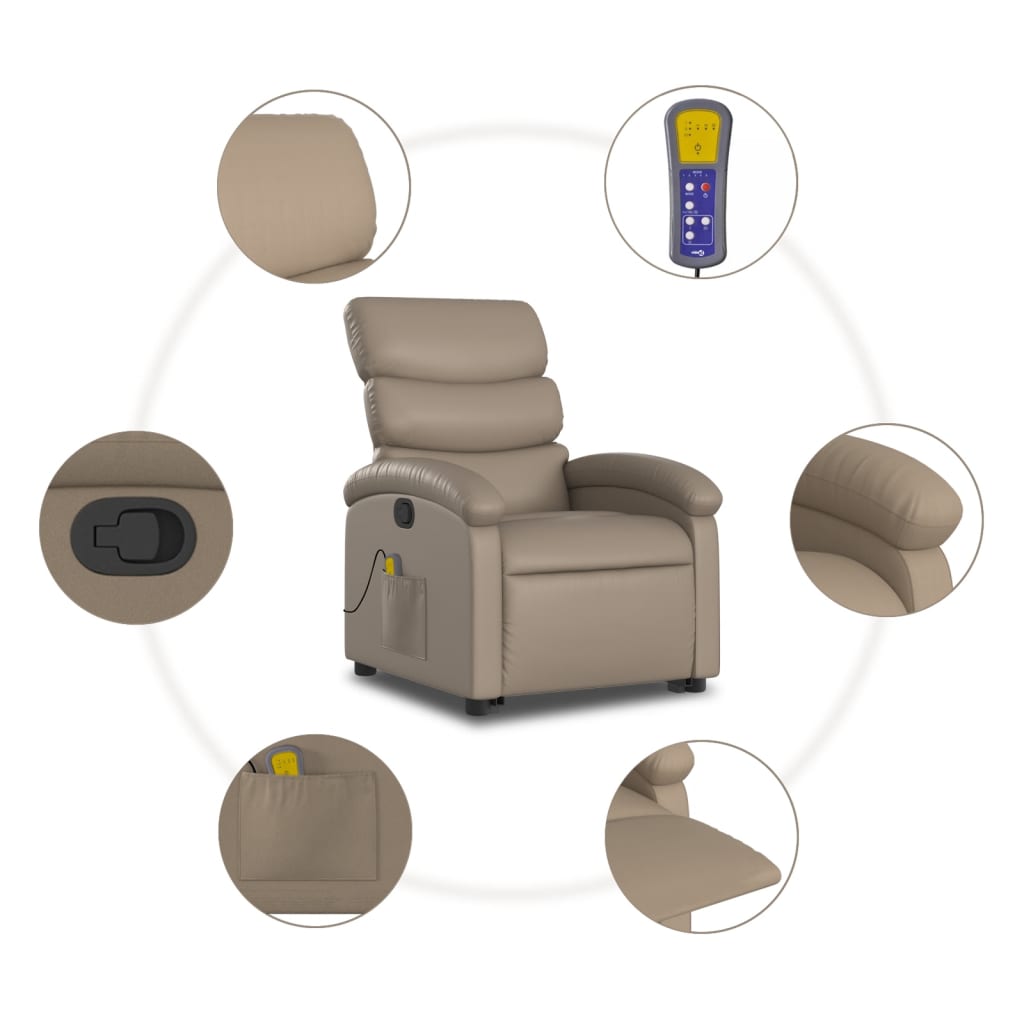 Poltrona Alzapersone Massaggi Reclinabile Cappuccino Similpelle | homemem39