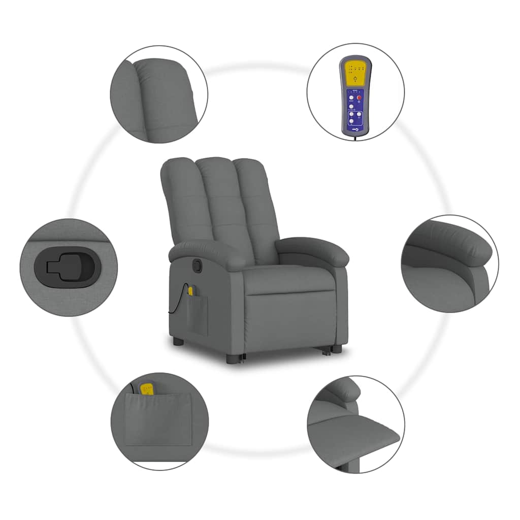 Poltrona Alzapersona Massaggi Reclinabile Grigio Scuro Tessuto | homemem39
