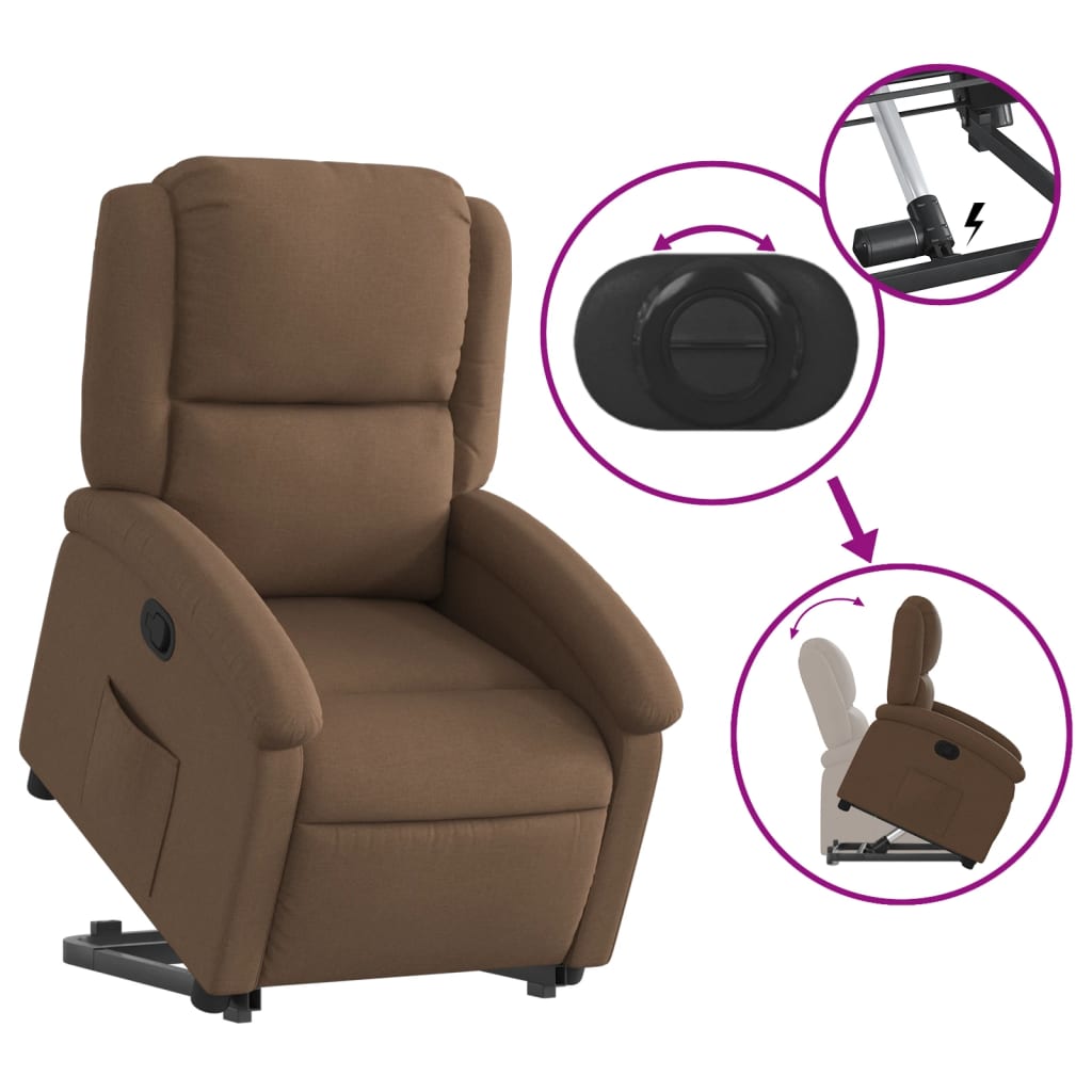 Poltrona Alzapersona Reclinabile Marrone in Tessuto | homemem39