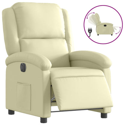 Poltrona Reclinabile Elettrica Crema in Vera Pelle | homemem39