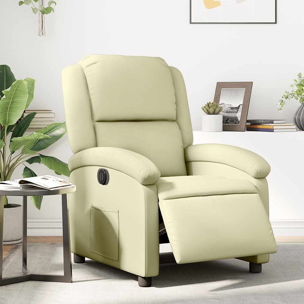 Poltrona Reclinabile Elettrica Crema in Vera Pelle | homemem39