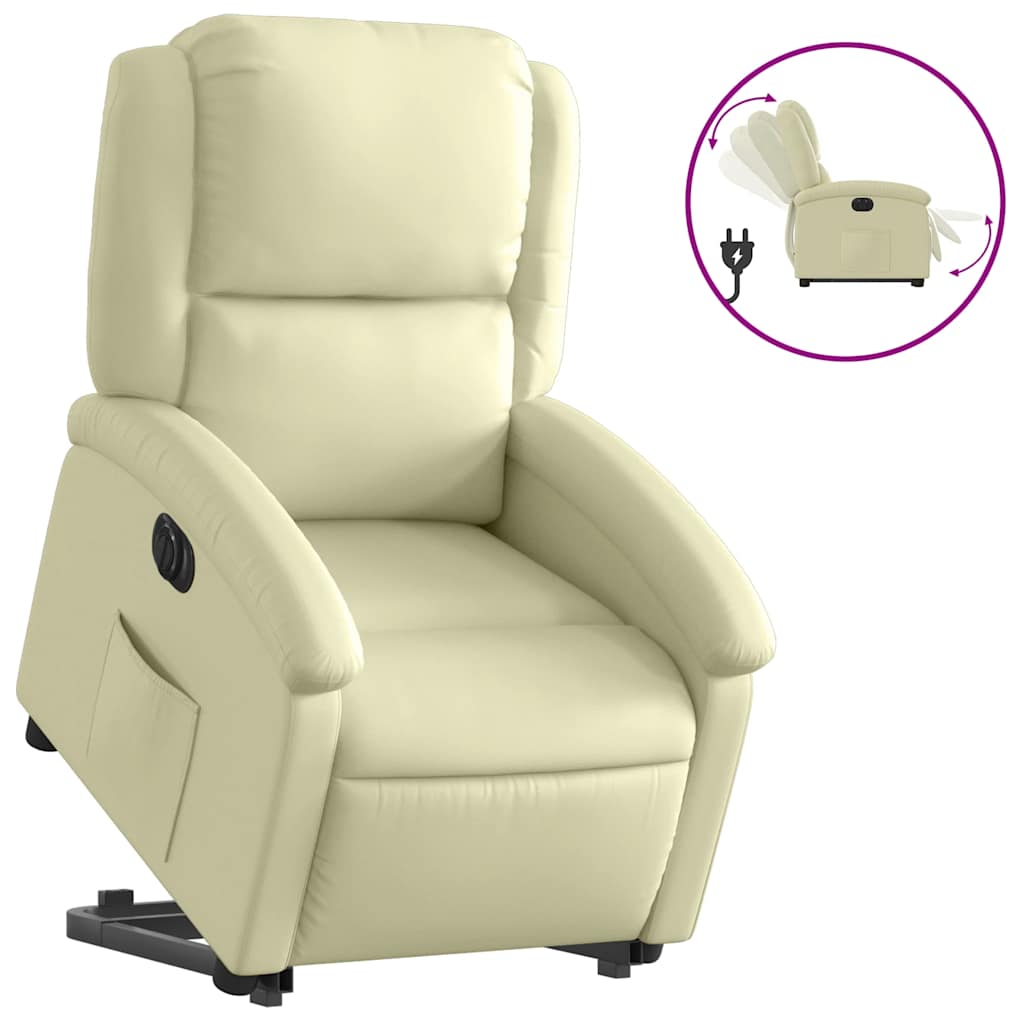 Poltrona Alzapersona Reclinabile Elettrica Crema in Vera Pelle | homemem39