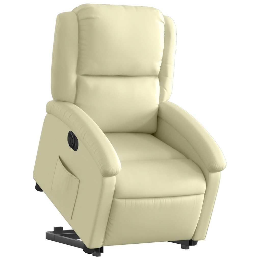 Poltrona Alzapersona Reclinabile Elettrica Crema in Vera Pelle | homemem39