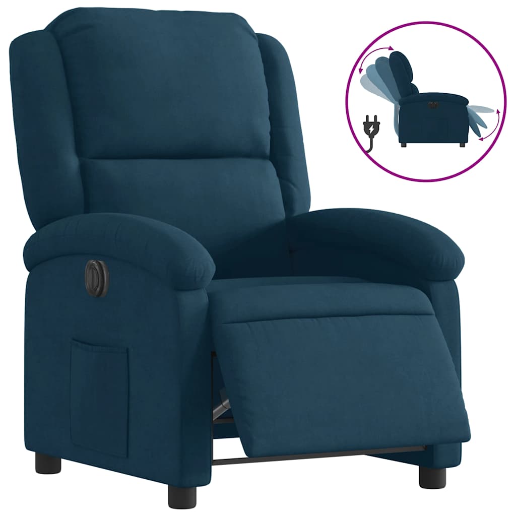 Poltrona Reclinabile Elettrica Blu in Velluto
