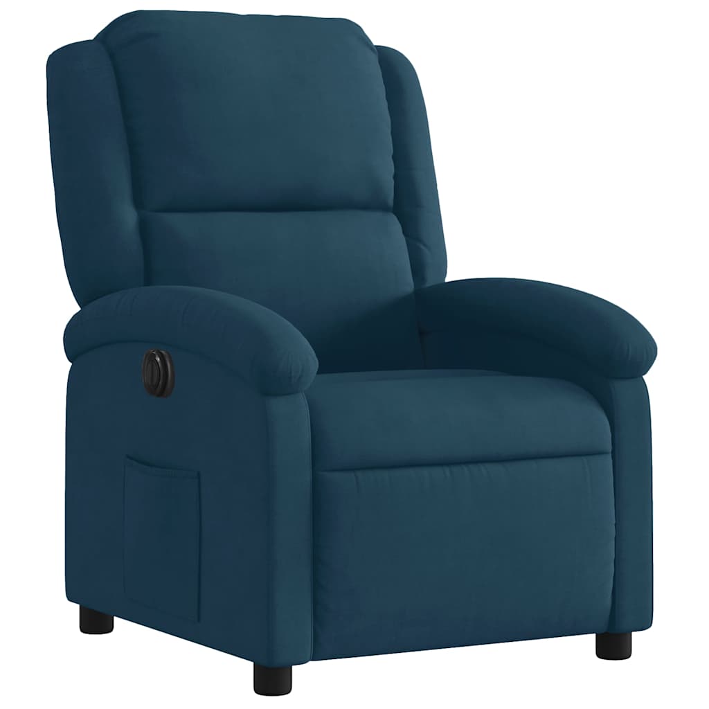 Poltrona Reclinabile Elettrica Blu in Velluto